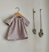 Load image into Gallery viewer, Gathered dress | Taupe and white stripes | 3-6 mths
