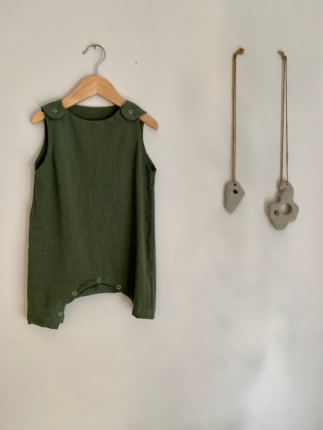 Pinafore pant romper | Dark sage | 3-6 mths