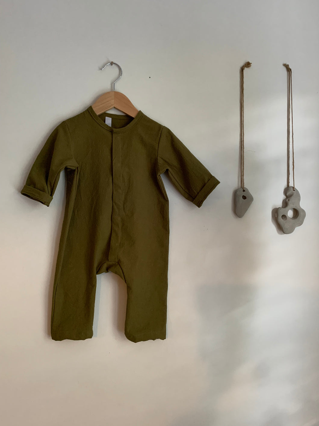 Button up pant romper | Olive green | 6-9 mths