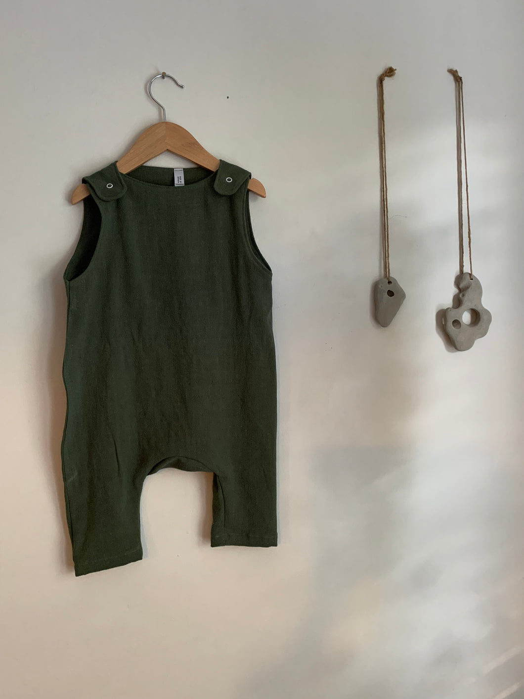 Pinafore pant romper | Dark sage | 12-18 mths