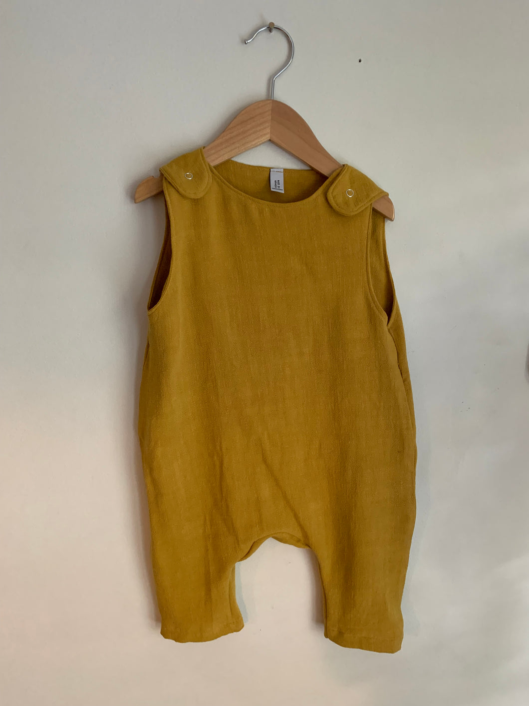 Pinafore pant romper | Mustardy yellow | 12-18 mths