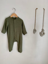 Load image into Gallery viewer, Button up pant romper | Thyme green | 6-9 mths
