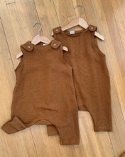 Load image into Gallery viewer, Pinafore pant romper | Copper brown | 12-18 mths | Heavier weight
