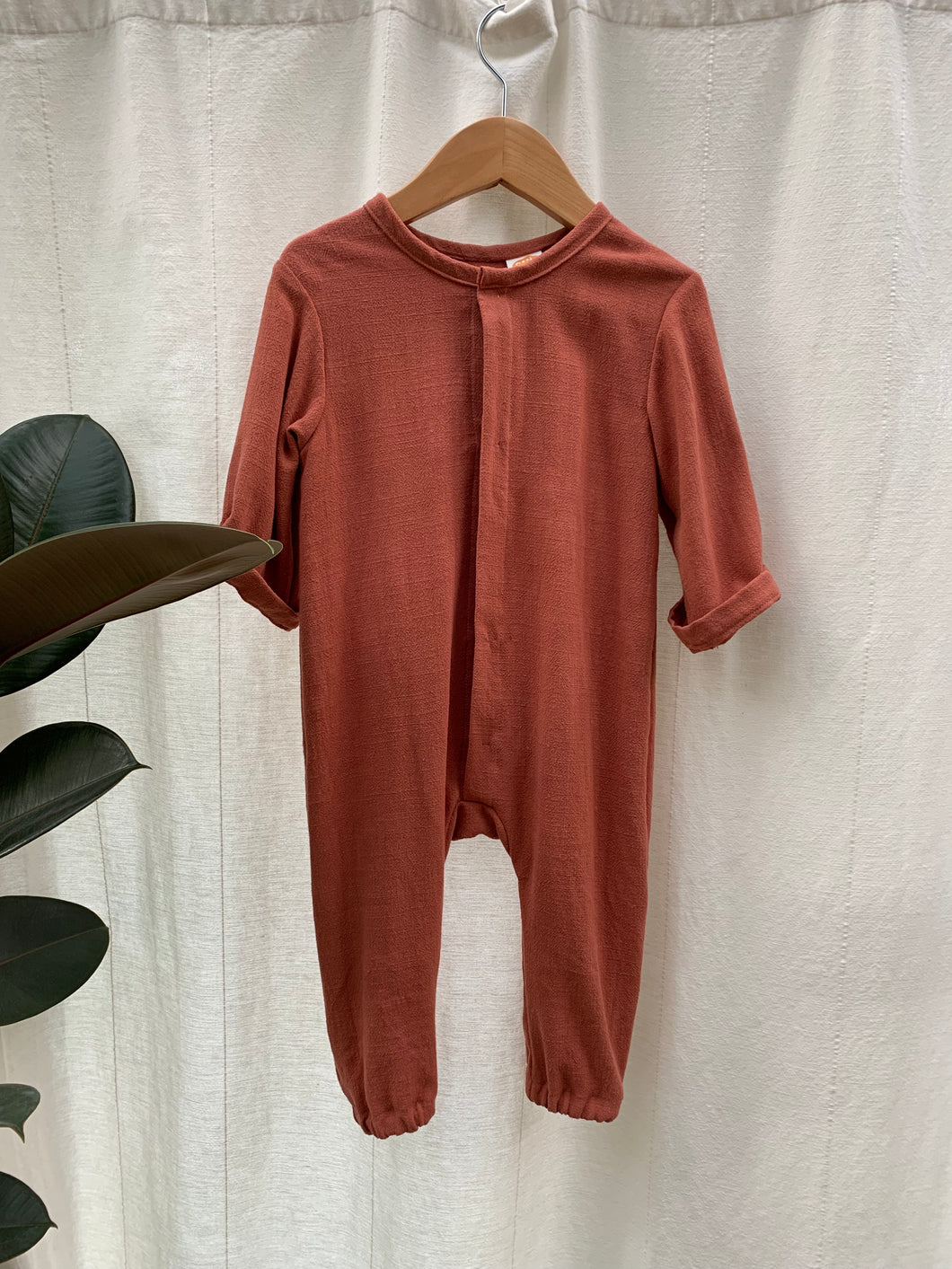 Button up pant romper | Terracotta | 6-9 mths